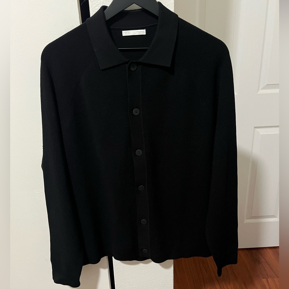 Zara Men Textured Knit Polo Cardigan